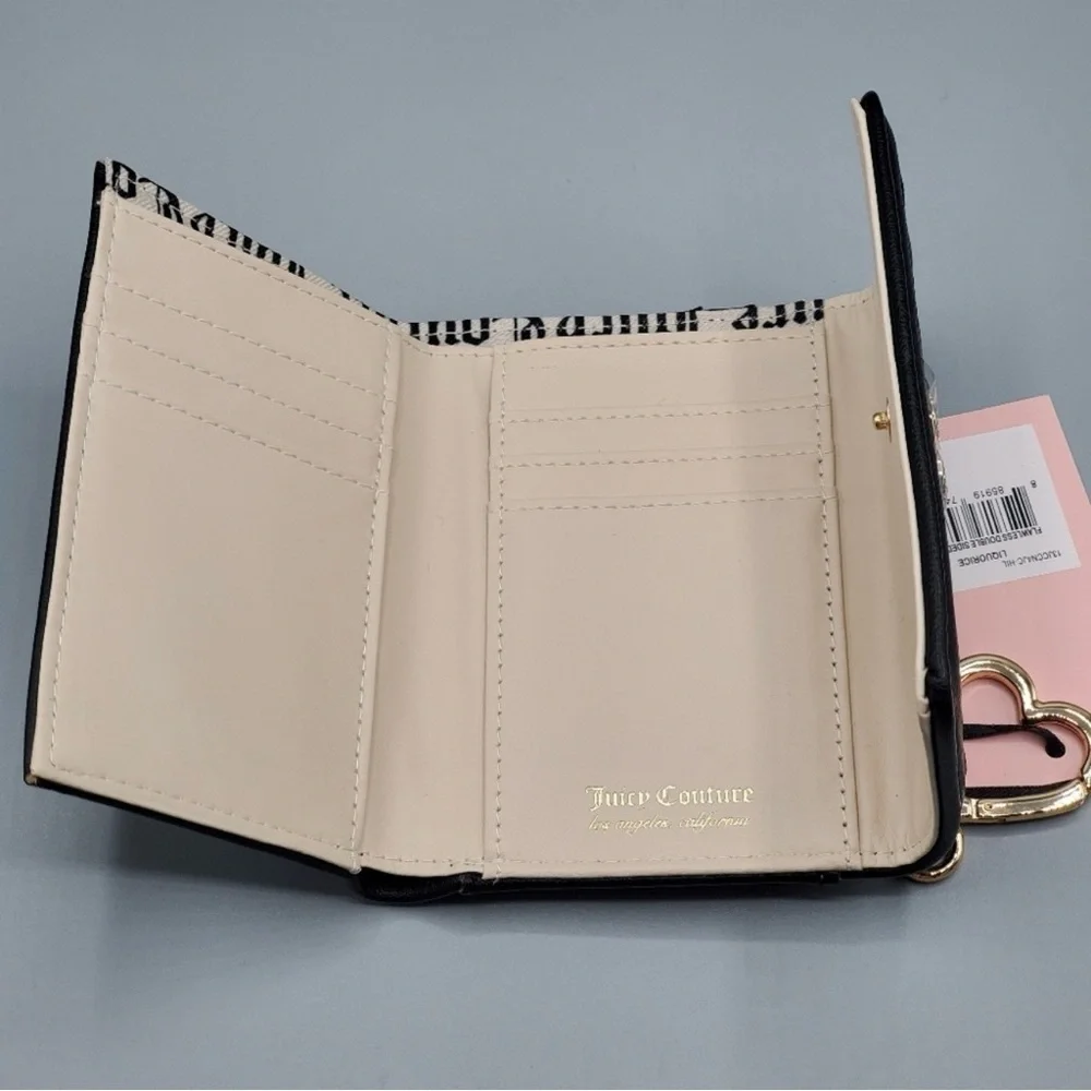 JUICY COUTURE Licorice Heart Quilt Wallet with a Gold Chain Heart